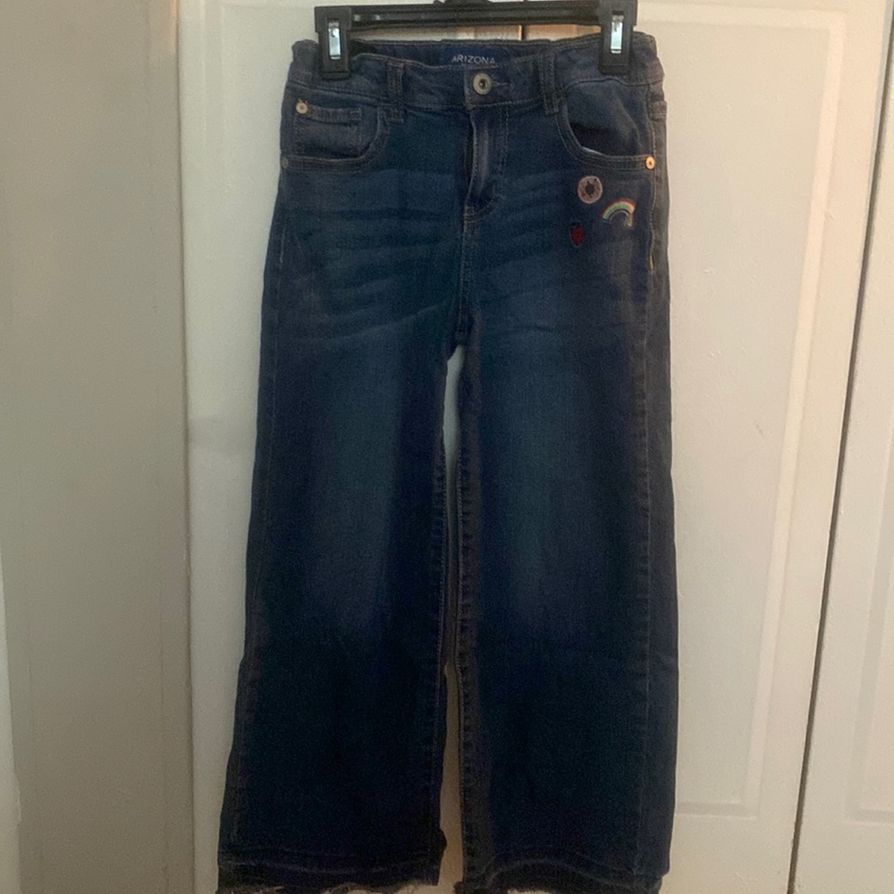 Wide leg embroidered jeans